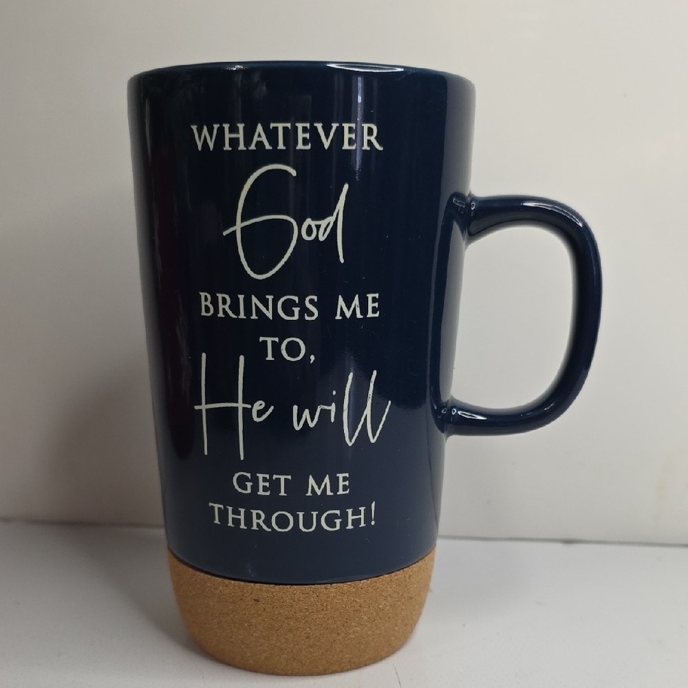 Abbey & CA Inspirational Navy Blue Mug with Cork Base, NWOT